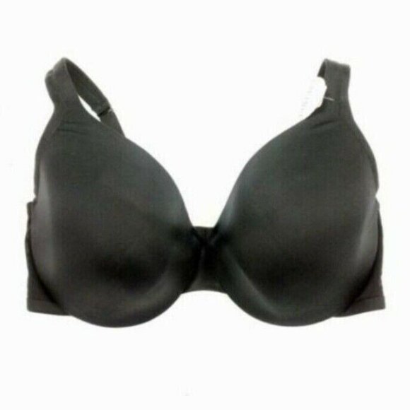 Cacique Lane Bryant Bra Smooth Satin Full Coverage Mesh Sides U/W 42F Black - Picture 1 of 8